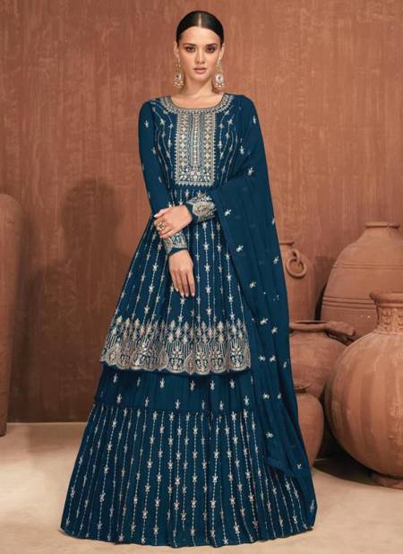 Teal Blue Colour GULKAYRA SAGUN New Heavy Festive Wear Embroidered Salwar Suit Collection 7145-D
